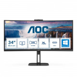 MONITOR AOC CU34V5CW/BK 34 inch, Panel Type: VA, Backlight: WLED, Resolution: 3440x1440, Aspect Ratio: 21:9,  Refresh Rate:100Hz, Response time GtG: 4ms, Brightness: 300 cd/m², Contrast (static): 3000:1, Contrast (dynamic): 20M:1, Viewing angle: 178º(R/L), 178º(U/D), Colours: 16.7M, 5Wx2 speakers - imaginea 1