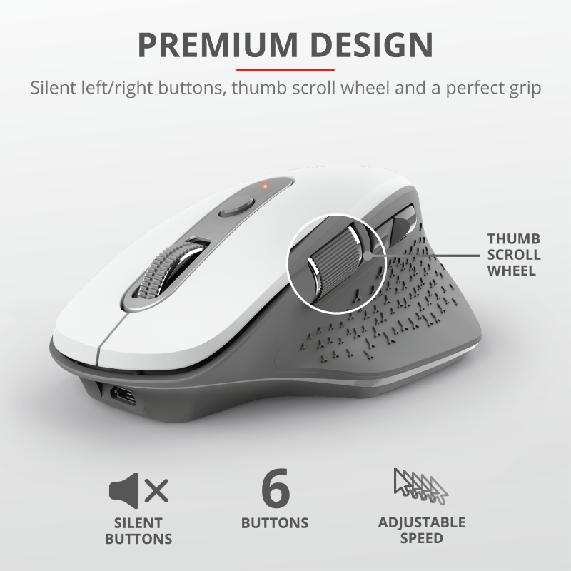 Mouse Trust Ozaa, Rechargeable Wireless, alb - imaginea 3