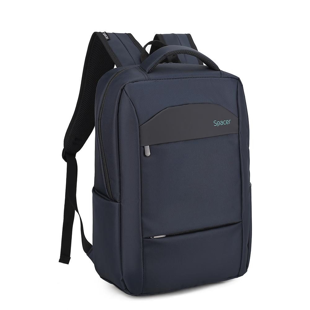 Rucsac Spacer pentru notebook de max. 15.6″, 1 compartiment, buzunar frontal x 2, buzunar lateral x 2, waterproof, poliester, albastru - imaginea 2