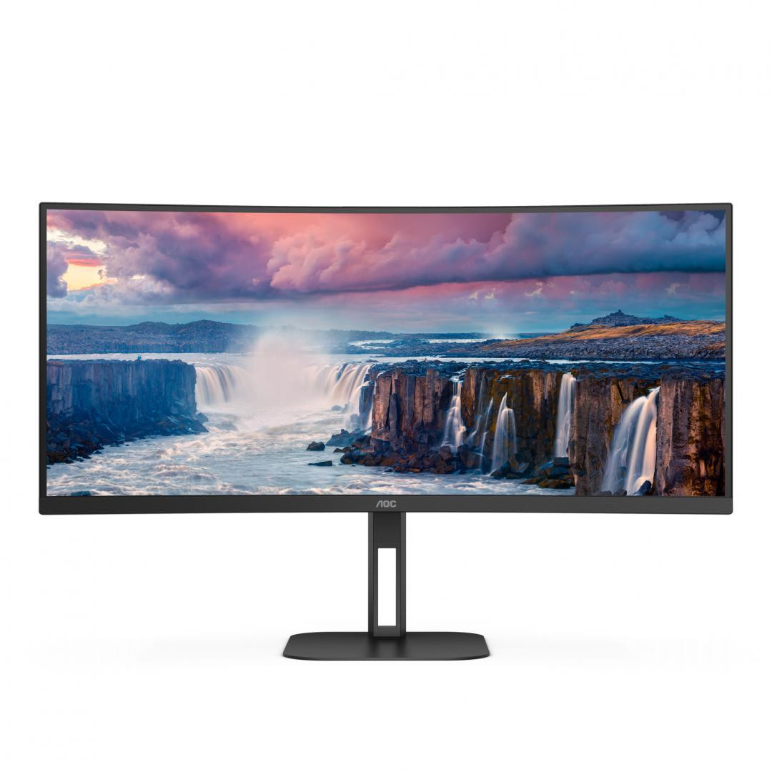 MONITOR AOC CU34V5C/BK 34 inch, Panel Type: VA, Backlight: WLED, Curvature: 1500R, Resolution: 3440x1440, Aspect Ratio: 21:9,  Refresh Rate:100Hz, Response time GtG: 4 ms, Brightness: 300 cd/m², Contrast (static): 3000:1, Contrast (dynamic): 20M:1, Viewing angle: 178/178, Colours: 16.7M, 5Wx2 - imaginea 2