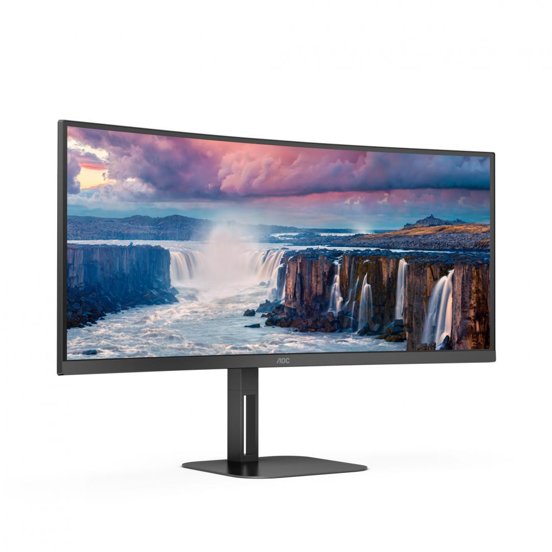 MONITOR AOC CU34V5C/BK 34 inch, Panel Type: VA, Backlight: WLED, Curvature: 1500R, Resolution: 3440x1440, Aspect Ratio: 21:9,  Refresh Rate:100Hz, Response time GtG: 4 ms, Brightness: 300 cd/m², Contrast (static): 3000:1, Contrast (dynamic): 20M:1, Viewing angle: 178/178, Colours: 16.7M, 5Wx2 - imaginea 4