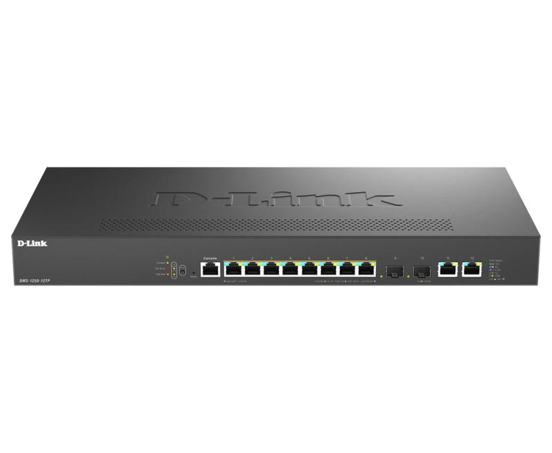 Switch D-Link DMS-1250-12TP , 8 porturi Gigabit, 2 porturi SFP+, Protocol 802.1D STP 802.1s MSTP 802.1w RSTP, rackabil - imaginea 1