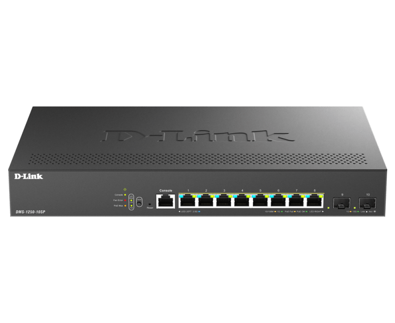 Switch D-Link DMS-1250-10SP , 8 porturi Gigabit, 2 porturi SFP+, Protocol 802.1D STP 802.1s MSTP 802.1w RSTP, rackabil - imaginea 1