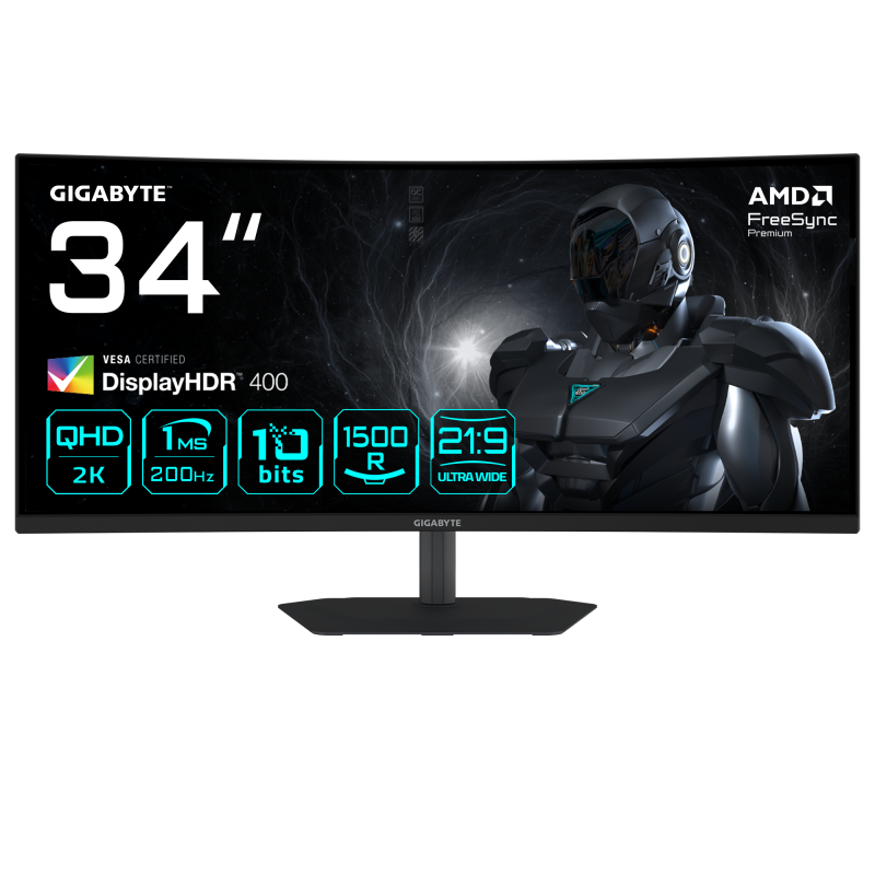 Monitor Consumer GIGABYTE G34WQC2, 34", 3440 x 1440 pixeli, Black, 2 ani Garantie - imaginea 1