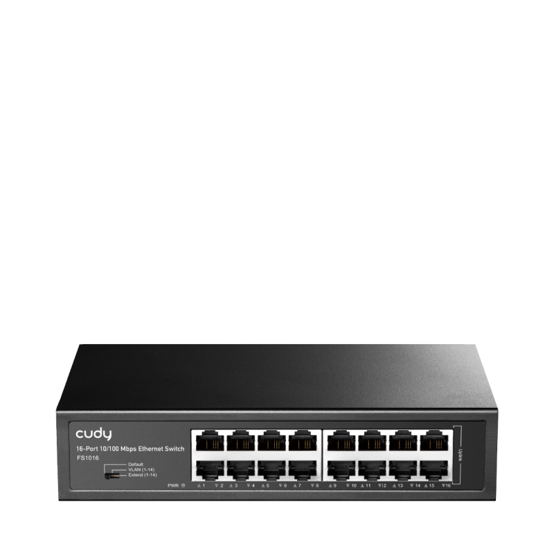 CUDY 16-Port 10/100 Mbps Switch, 16 10/100 Mbps RJ45 Ports, Switch/VLAN/Extend working mode DIP switch, Rack-mountable Steel Case, Power Saving, Plug & Play, Rack-Mount kits included - imaginea 1