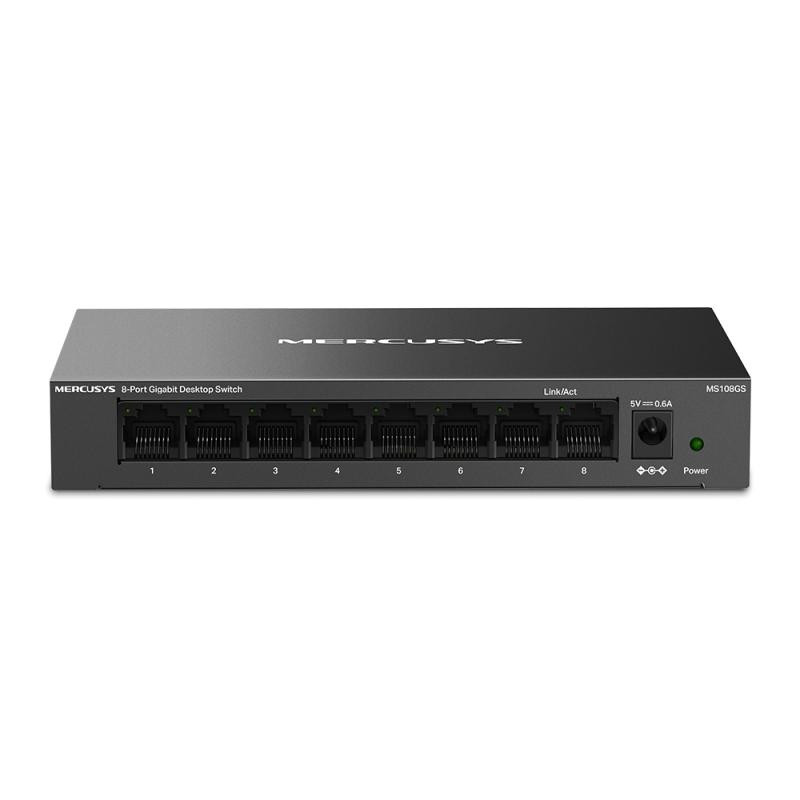 Mercusys MS108GS. Switch type: Unmanaged. Basic switching RJ-45 Ethernet ports type: Gigabit Ethernet (10/100/1000), Basic switching  RJ-45 Ethernet ports quantity: 8. Full duplex. MAC address table: 8000 entries, Switching capacity: 16 Gbit/s. Networking standards: IEEE 802.3, IEEE 802.3ab, IEEE - imaginea 1