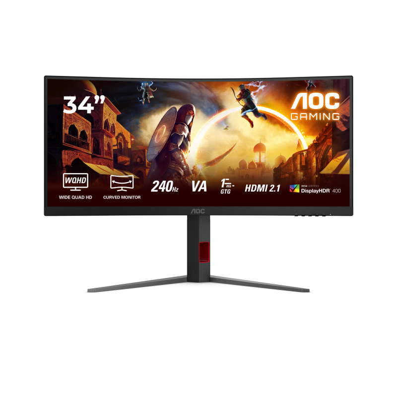 Monitor Gaming AOC CU34G4Z, 34", 3440 x 1440 pixeli, Black, Red, 3 ani Garantie - imaginea 1