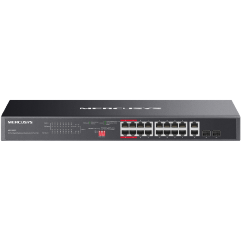 Switch Mercusys Gigabit Rackmount MS120GP, 16× Gigabit PoE+ RJ45 ports, 2× Gigabit non-PoE RJ45 ports, si 2× Gigabit SFP slots - imaginea 1