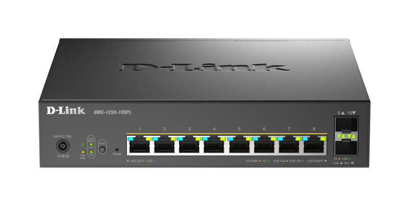 Switch D-Link DMS-1250-10SPL, 8 porturi Gigabit, 2 porturi SFP+, Protocol 802.3bt+802.3af/at, rackabil - imaginea 1