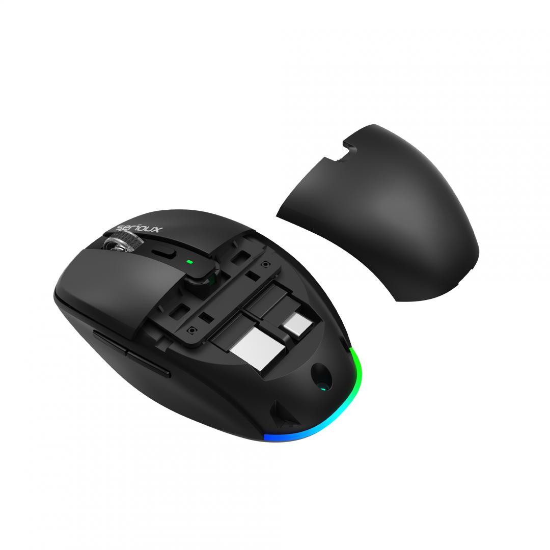 Mouse wireless AirFlow 2.4G+BT cu mod dual, cu receptor dual USB-A +USB-C; LED frontal  Mod: 2.4G + Bluetooth  Număr cheie: 6  Material: ABS  Culoare: Negru complet  DPI: 800-1200-1600  Comutator: Clic silențios pentru butonul L-R  Interfață: Receptor dual USB-A + TYPE-C  Baterie: Baterie litiu de - imaginea 3