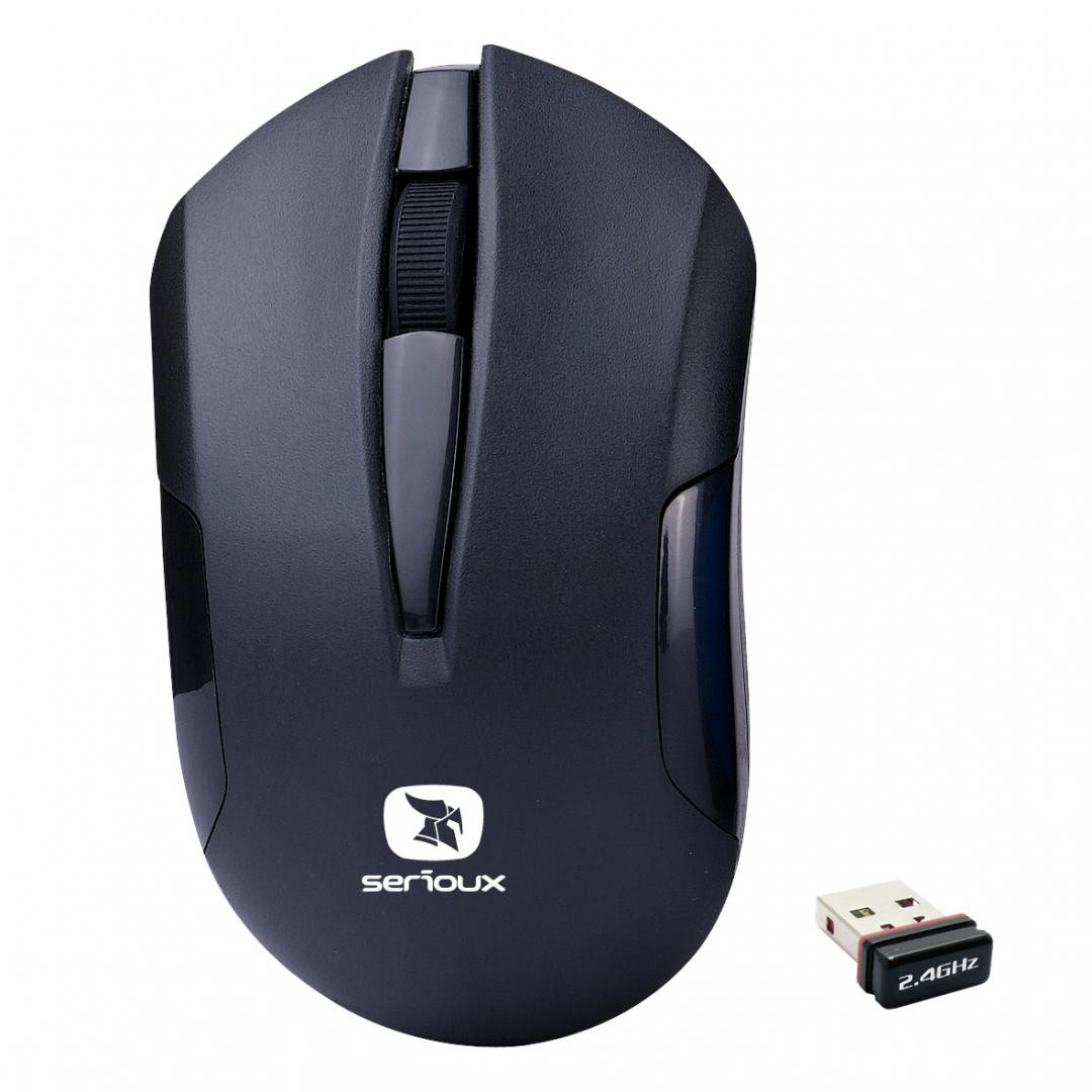 Mouse Serioux wireless, Drago 300, 1000dpi, negru, baterie AA inclusa ,receptor nano, blister, USB - imaginea 1
