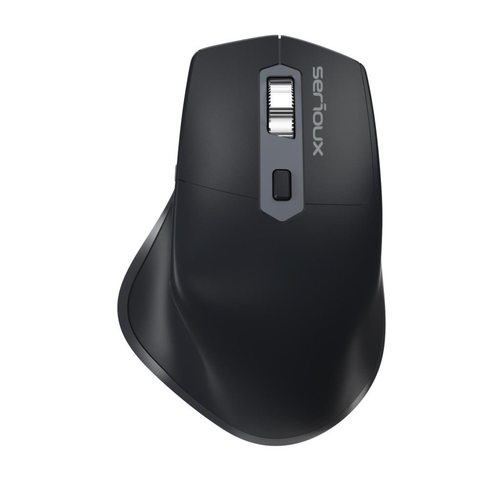 Mouse Serioux Apex 166 Wireless reincarcabil USB-C, Negru, senzor: Optic, DPI: 800/ 1200/1600/ 2400, conexiune: Dongle USB 2,4 GHz, banda de frecventa: 2,4 GHz, click silentios, design ergonomic, baterie integrată litiu de 500 mAh, cerințe OS: Win, Mac, Vista - imaginea 1