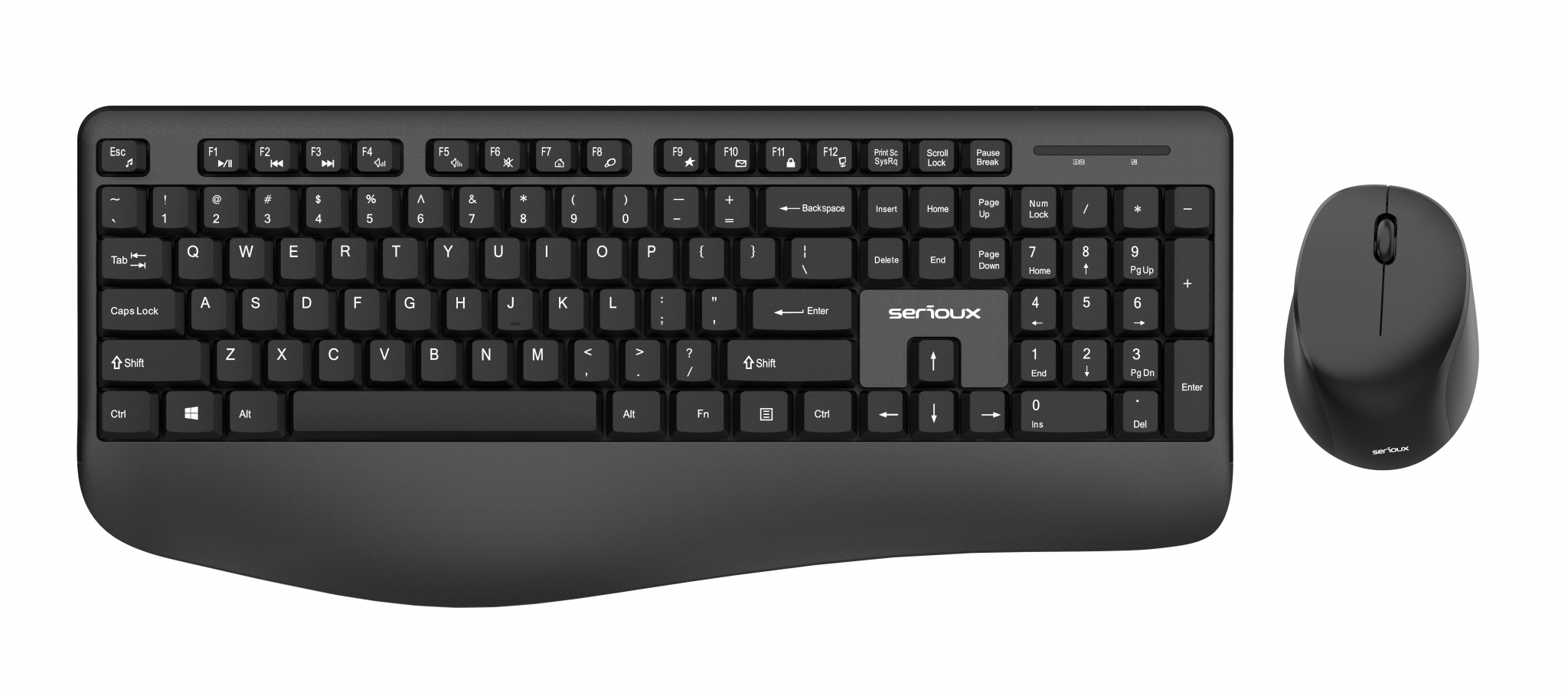 Kit tastatura + mouse Serioux NK9810WR, wireless 2.4GHz, US layout, multimedia, mouse optic 1200dpi, negru, USB, nano receiver - imaginea 1