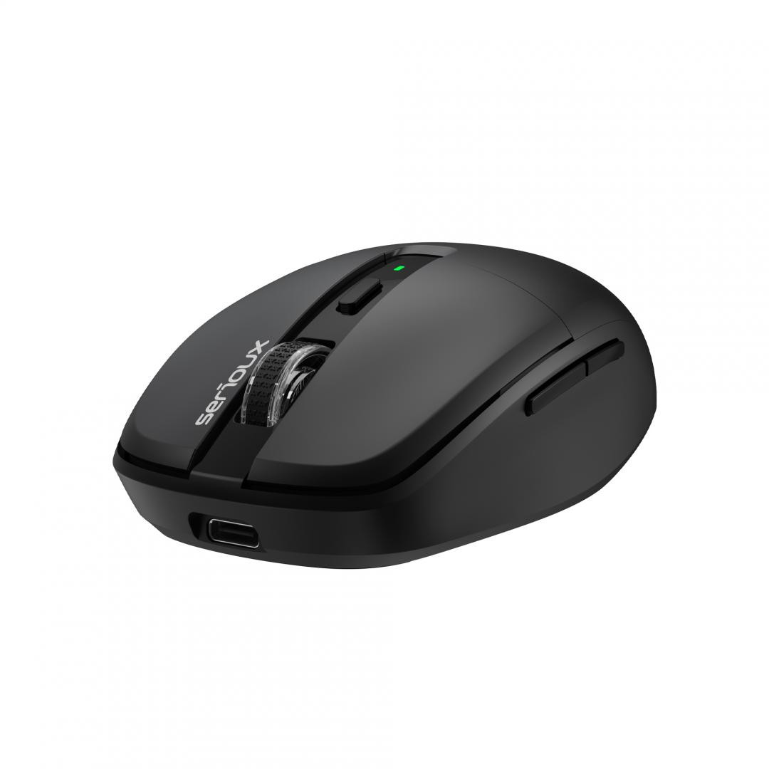 Mouse wireless AirFlow 2.4G+BT cu mod dual, cu receptor dual USB-A +USB-C; LED frontal  Mod: 2.4G + Bluetooth  Număr cheie: 6  Material: ABS  Culoare: Negru complet  DPI: 800-1200-1600  Comutator: Clic silențios pentru butonul L-R  Interfață: Receptor dual USB-A + TYPE-C  Baterie: Baterie litiu de - imaginea 4
