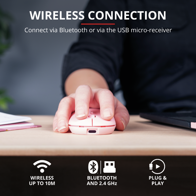 Mouse Wireless Trust Puck, 1600 dpi, Roz - imaginea 3
