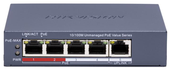Switch POE 4 porturi Hikvision DS-3E0105P-E/M(C), fara management; 4 × 10/100 Mbps PoE port,1 × 10/100 Mbps RJ45 port, IEEE 802.3af,IEEE 802.3at, PoE power budget 45W, distanta transmisie: 300m; - imaginea 1