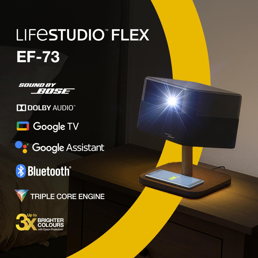 Epson Proiector Lifestudio Flex Special Lux Edition — EF-73 Night Black, Tehnologie 3LCD, LCD 0.62", 1000 Lumeni, Rezolutie: 4K, Aspect: 16:9, Contrast: 5.000.000 : 1, Sursa lumina: LED, Durata de viata: 20.000 ore, refresh rate 192 Hz - 240 Hz, suport HDR, Marime ecran: 30 inchi - 150 inchi - imaginea 2