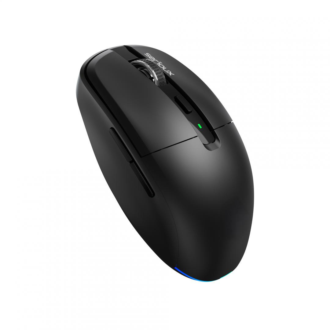 Mouse wireless AirFlow 2.4G+BT cu mod dual, cu receptor dual USB-A +USB-C; LED frontal  Mod: 2.4G + Bluetooth  Număr cheie: 6  Material: ABS  Culoare: Negru complet  DPI: 800-1200-1600  Comutator: Clic silențios pentru butonul L-R  Interfață: Receptor dual USB-A + TYPE-C  Baterie: Baterie litiu de - imaginea 2