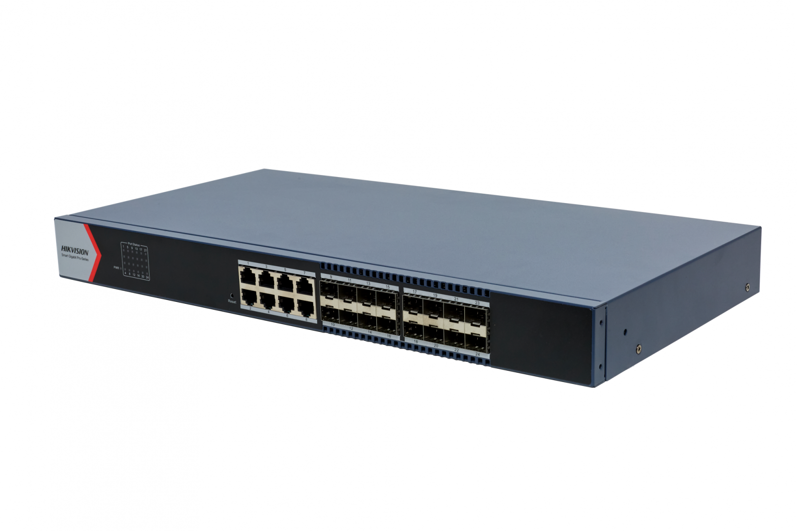 24 Port Aggregation Switch Hikvision DS-3E1524-SI-16F8T 8 x gigabit RJ45 port,16 x gigabit fiber optical port Support DHCP snooping Support 802.1Q VLAN Support ACL list Support STP/ERPS loop prevention, storm control Support ARP Anti-Spoofing Support SNMP, QoS 6 kV Surge Protection - imaginea 5