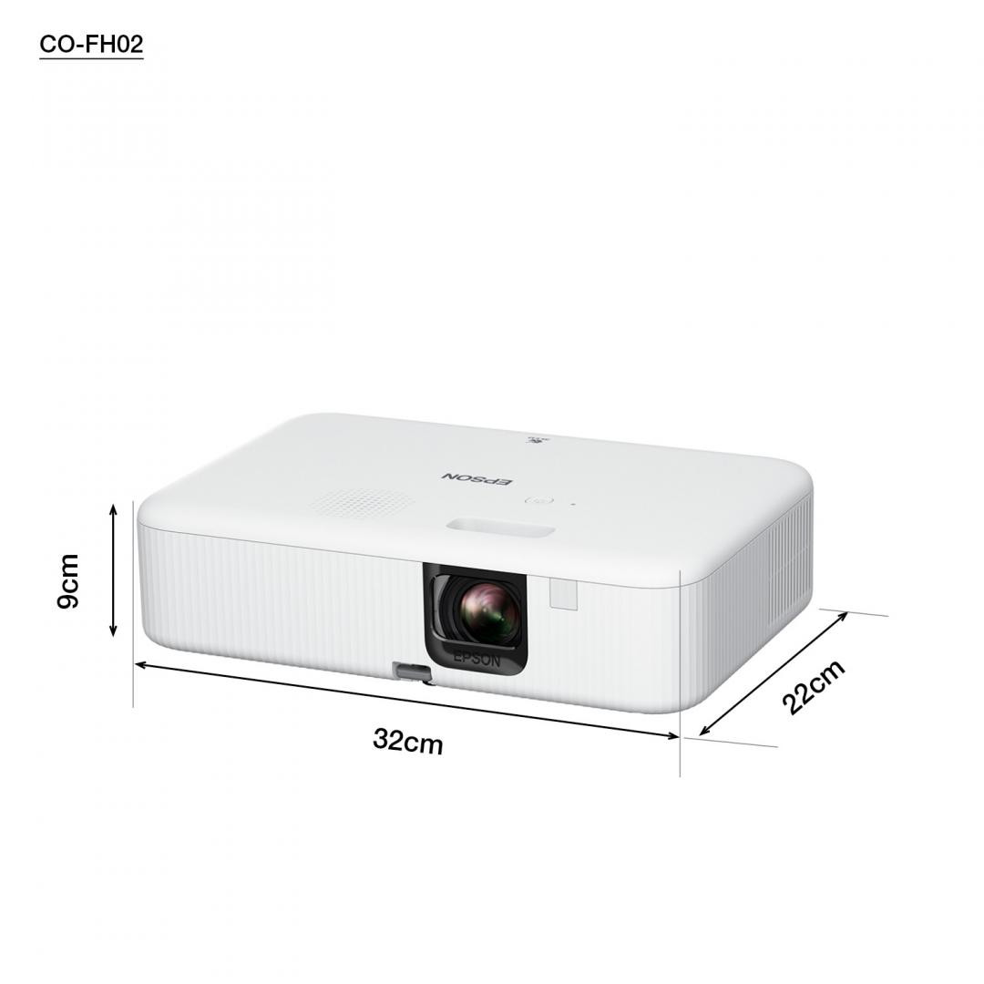 Proiector Epson CO-FH02, 3LCD, 3.000 lumeni/ 2.000 lumeni Ecomode, FHD, 16:9, lampa 6.000 ore/ 12.000 ore Ecomode, corectie ± 30, dimensiune maxima imagine 391", distanta maxima de proiectie 10.4 m, HDMI 1.4, USB 2.0-A, USB 2.0, Android TV, Kensington lock, boxa 5W, MHL audio/video, greutate 2.6 kg - imaginea 1