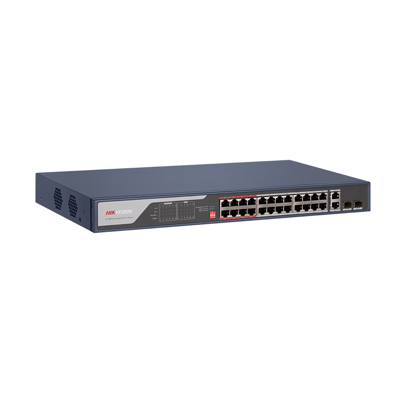 Switch PoE Hikvision DS-3E0326P-E(C): 24 x 10/100Mbps PoE port,2 × Gigabit combo, buget PoE 370 W, tensiune alimentare 100 to 240 V AC, 50/60 Hz, Max. 6.5 A, dimensiuni: 440.00 mm × 44.00 mm × 220.80 mm, greutate: 3.54kg, montare in rack. - imaginea 2