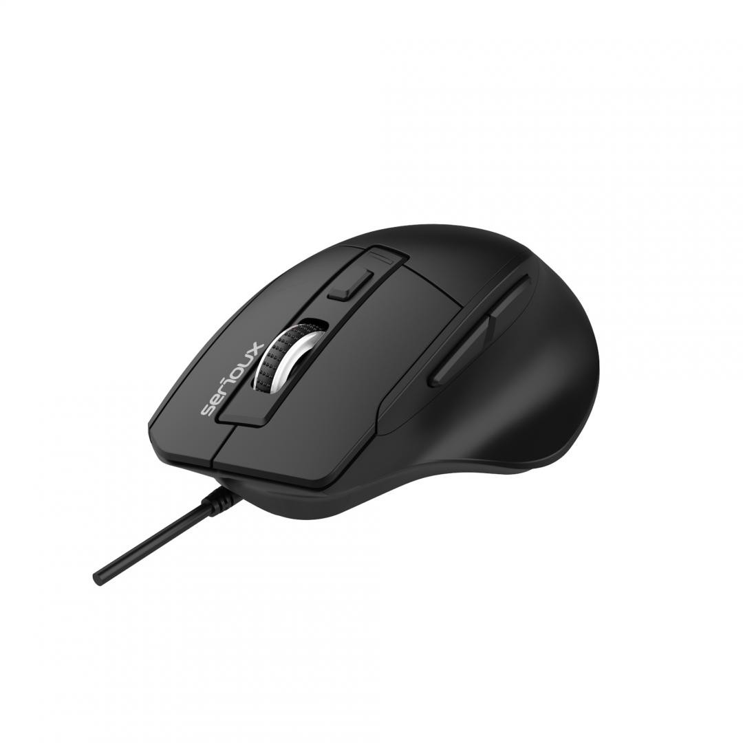 Mouse optic cu fir Serious USB 6D, Culoare neagra, Design ERGO Complet negru cu capac superior din cauciuc, 6 butoane DPI: 1200-1800-2400-3600DPI, Cablu PVC negru de 1,5 m, aaaaawAmbalaj OEM în cutie de culori - imaginea 3