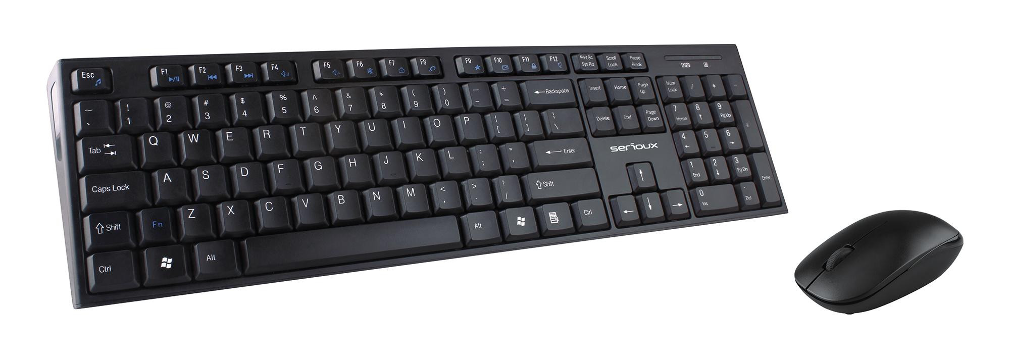 Kit tastatura + mouse Serioux NK9800WR, wireless 2.4GHz, US layout, multimedia, mouse optic 1200dpi, negru, USB, nano receiver - imaginea 1