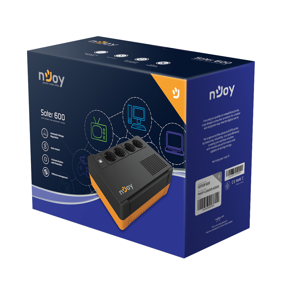 UPS nJoy Soter 600, 600VA/ 360W, 4 Prize Schuko cu protectie - imaginea 1