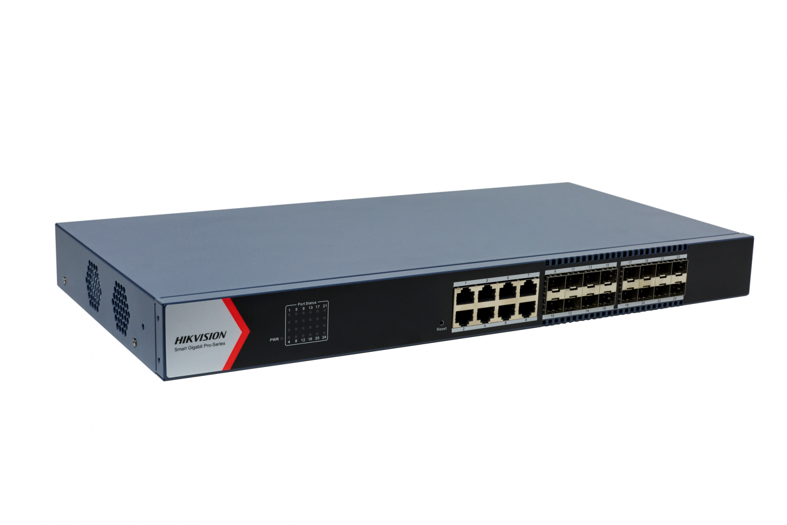 24 Port Aggregation Switch Hikvision DS-3E1524-SI-16F8T 8 x gigabit RJ45 port,16 x gigabit fiber optical port Support DHCP snooping Support 802.1Q VLAN Support ACL list Support STP/ERPS loop prevention, storm control Support ARP Anti-Spoofing Support SNMP, QoS 6 kV Surge Protection - imaginea 3