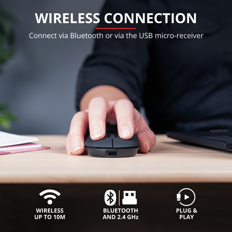 Mouse Wireless Trust Puck Rechargeable Wireless Ultra-Thin Mouse, 1600 dpi, Negru - imaginea 2