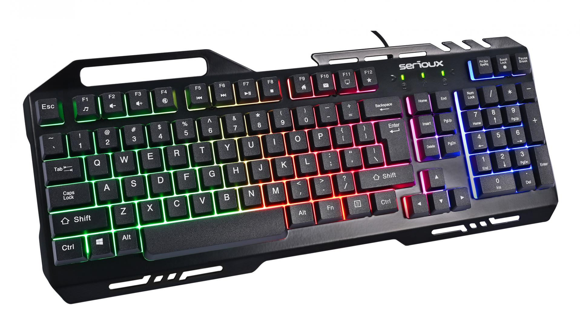 Kit Gaming Serioux Tobis 3 in 1, Tastatura de gaming, 104 taste, 7 taste Anti-ghosting, design slim, iluminare rainbow, structura metalica + taste negre, suport telefon, cablu USB 1.5M PVC, plug and play; Mouse gaming, senzor Sunplus 192, 1000-6400 DPI, switch HUANO, pana la 20 milioane de - imaginea 7
