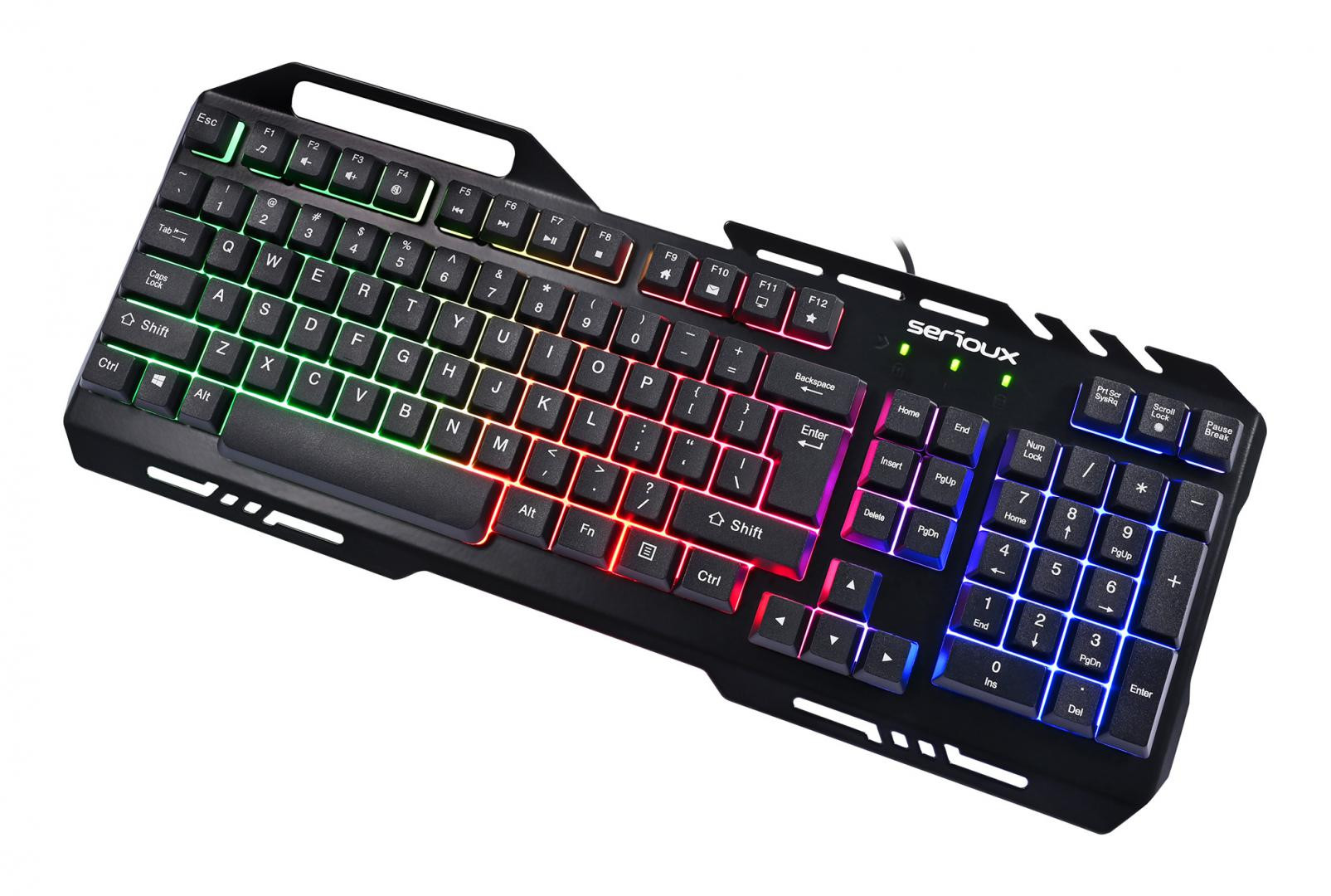 Kit Gaming Serioux Tobis 3 in 1, Tastatura de gaming, 104 taste, 7 taste Anti-ghosting, design slim, iluminare rainbow, structura metalica + taste negre, suport telefon, cablu USB 1.5M PVC, plug and play; Mouse gaming, senzor Sunplus 192, 1000-6400 DPI, switch HUANO, pana la 20 milioane de - imaginea 8