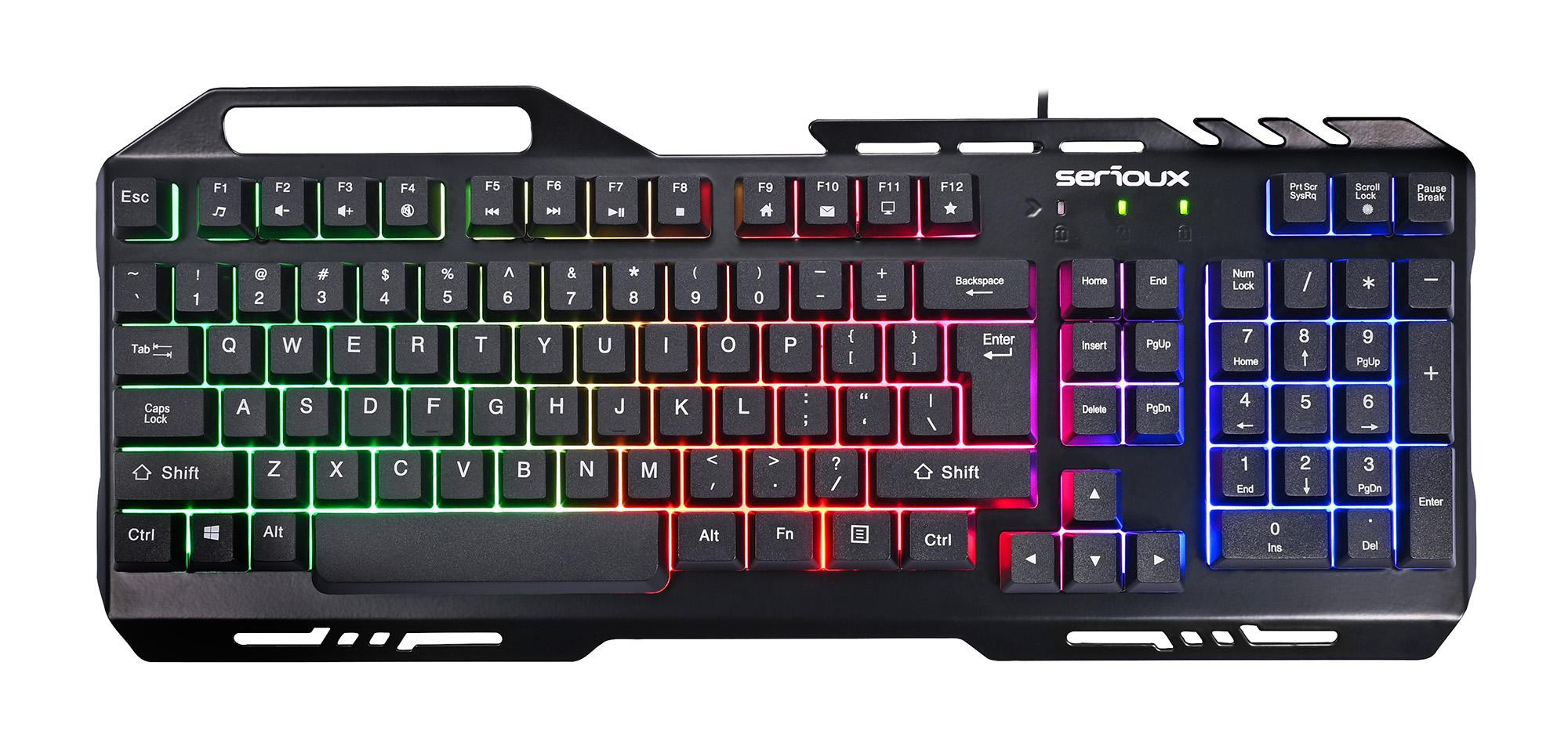 Kit Gaming Serioux Tobis 3 in 1, Tastatura de gaming, 104 taste, 7 taste Anti-ghosting, design slim, iluminare rainbow, structura metalica + taste negre, suport telefon, cablu USB 1.5M PVC, plug and play; Mouse gaming, senzor Sunplus 192, 1000-6400 DPI, switch HUANO, pana la 20 milioane de - imaginea 6
