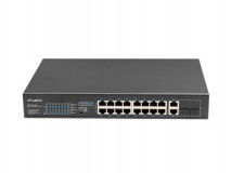 Switch  16x 100 Mb PoE+ / 2x 1 Gb / 1x SFP, rack 19", fara management, Gigabit Ethernet, 250W — Nou
