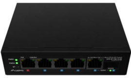 Switch Lanberg ILFE-4P-1GE-1S-90, 1 port 100BASE-T 802.3bt PoE++, 3 porturi 100BASE-T 802.3af/802.3at PoE+, Unmanaged, maxiumum network link speed 100 Mbps, 1000 Mbps, latime de banda 12 Gbps, standar PoE 802.3at, 802.3af, 802.3bt