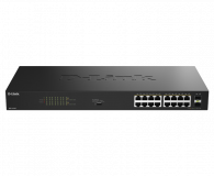 Switch D-Link 16 port GE PoE Unmanaged, capacitate 36 Gbps, standar PoE 802.3af/at, negru — Nou