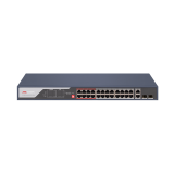 Switch PoE Hikvision DS-3E0326P-E(C): 24 x 10/100Mbps PoE port,2 × Gigabit combo, buget PoE 370 W, tensiune alimentare 100 to 240 V AC, 50/60 Hz, Max. 6.5 A, dimensiuni: 440.00 mm × 44.00 mm × 220.80 mm, greutate: 3.54kg, montare in rack. — Nou