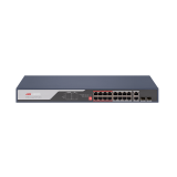 16 Port Fast Ethernet Unmanaged POE Switch Hikvision DS-3E0318P-E(C) Intelligent PoE management. Up to 300 m long range PoE transmission. Port isolation to improve network security. 6 KV surge protection to improve reliability in harsh environment. PoE watchdog to auto-detect and restart cameras — Nou