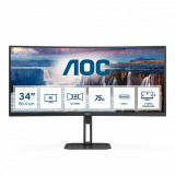 MONITOR AOC CU34V5C/BK 34 inch, Panel Type: VA, Backlight: WLED, Curvature: 1500R, Resolution: 3440x1440, Aspect Ratio: 21:9,  Refresh Rate:100Hz, Response time GtG: 4 ms, Brightness: 300 cd/m², Contrast (static): 3000:1, Contrast (dynamic): 20M:1, Viewing angle: 178/178, Colours: 16.7M, 5Wx2 - imaginea 1