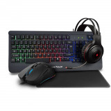 Kit Gaming Serioux Kayel 4 in 1, Tastatura de gaming, 104 taste, 19 taste Anti-ghosting , design slim, iluminare rainbow, structura metalica gri, taste negre + design cu palm rest, cablu USB 1.5M PVC, plug and play; Mouse gaming, senzor Sunplus 199, 800-6400 DPI, switch HUANO, pana la 20 milioane de — Nou