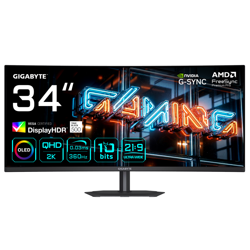 Monitor Consumer GIGABYTE MO34WQC36, 34", 3440 x 1440 pixeli, Black - imaginea 1