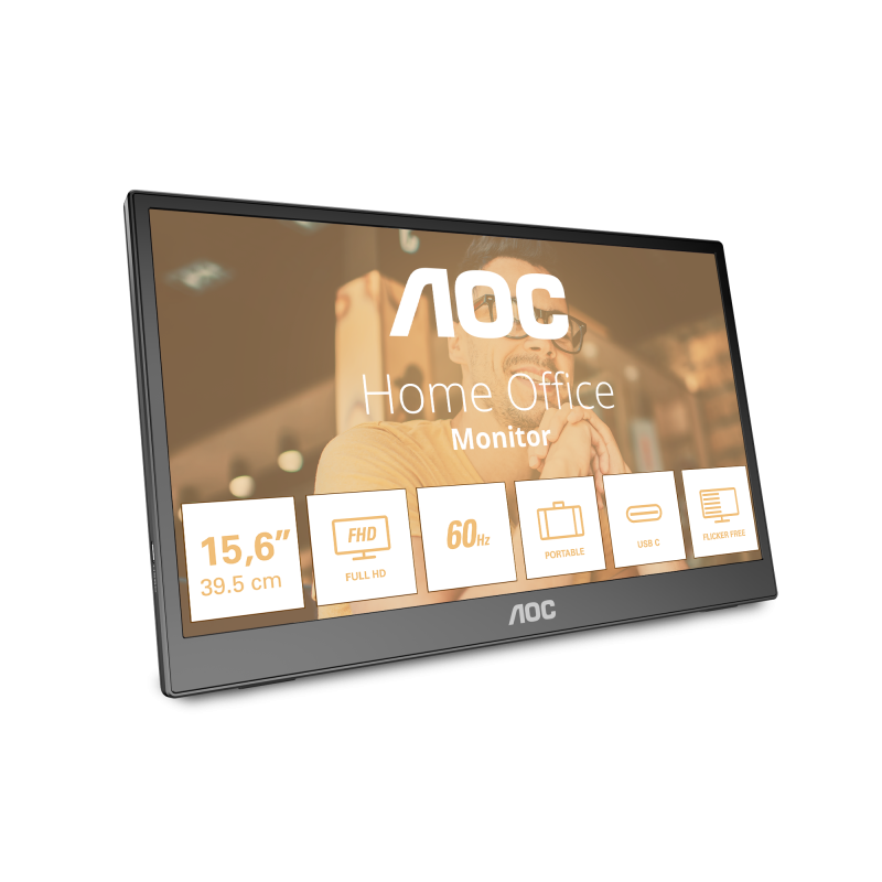 Monitor Consumer AOC 16T3EA, 15.6", 1920 x 1080 pixeli, Black, 3 ani Garantie - imaginea 1