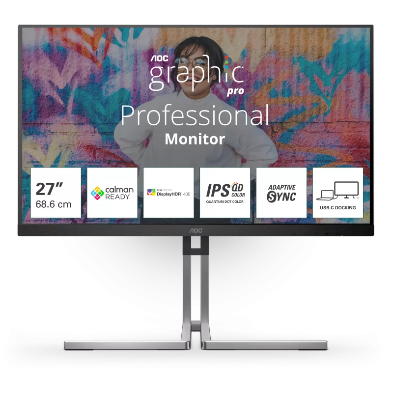 Monitor Consumer AOC Q27U3CV, 27", 2560 x 1440 pixeli, Black, 3 ani Garantie