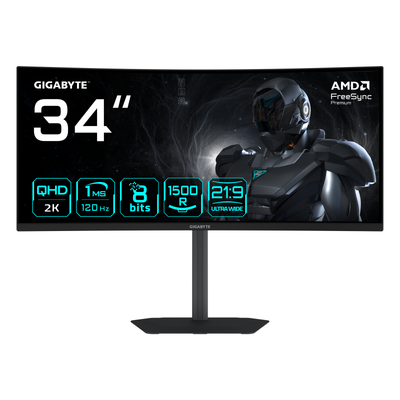 Monitor Gaming GIGABYTE GS34WQCA, 34", 3440 x 1440 pixeli, Black - imaginea 1