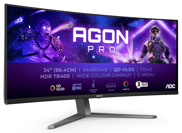Monitor Consumer AOC AG346UCD, 34", 3440 x 1440 pixeli, Black, Grey, 3 ani Garantie