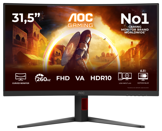 Monitor Gaming AOC C32G4Z, 31.5", 1920 x 1080 pixeli, Black, Red, 3 ani Garantie