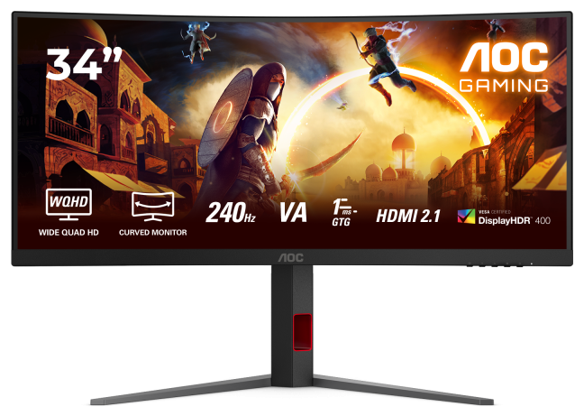 Monitor Gaming AOC CU34G4Z, 34", 3440 x 1440 pixeli, Black, Red, 3 ani Garantie