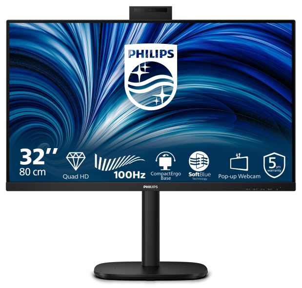 Monitor Consumer Philips 32B2U3601H/00, 31.5", 2560 x 1440 pixeli, Black, 5 ani Garantie