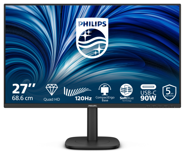Monitor Consumer Philips 27B2U3601/00, 27", 2560 x 1440 pixeli, Black, 3 ani Garantie
