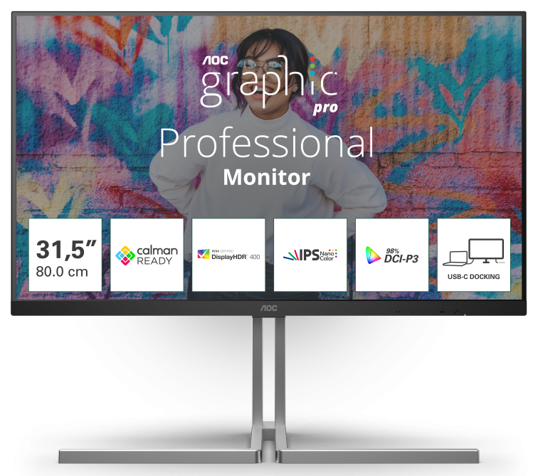Monitor Consumer AOC U32U3CV, 31.5", 3840 x 2160 pixeli, Black, 3 ani Garantie